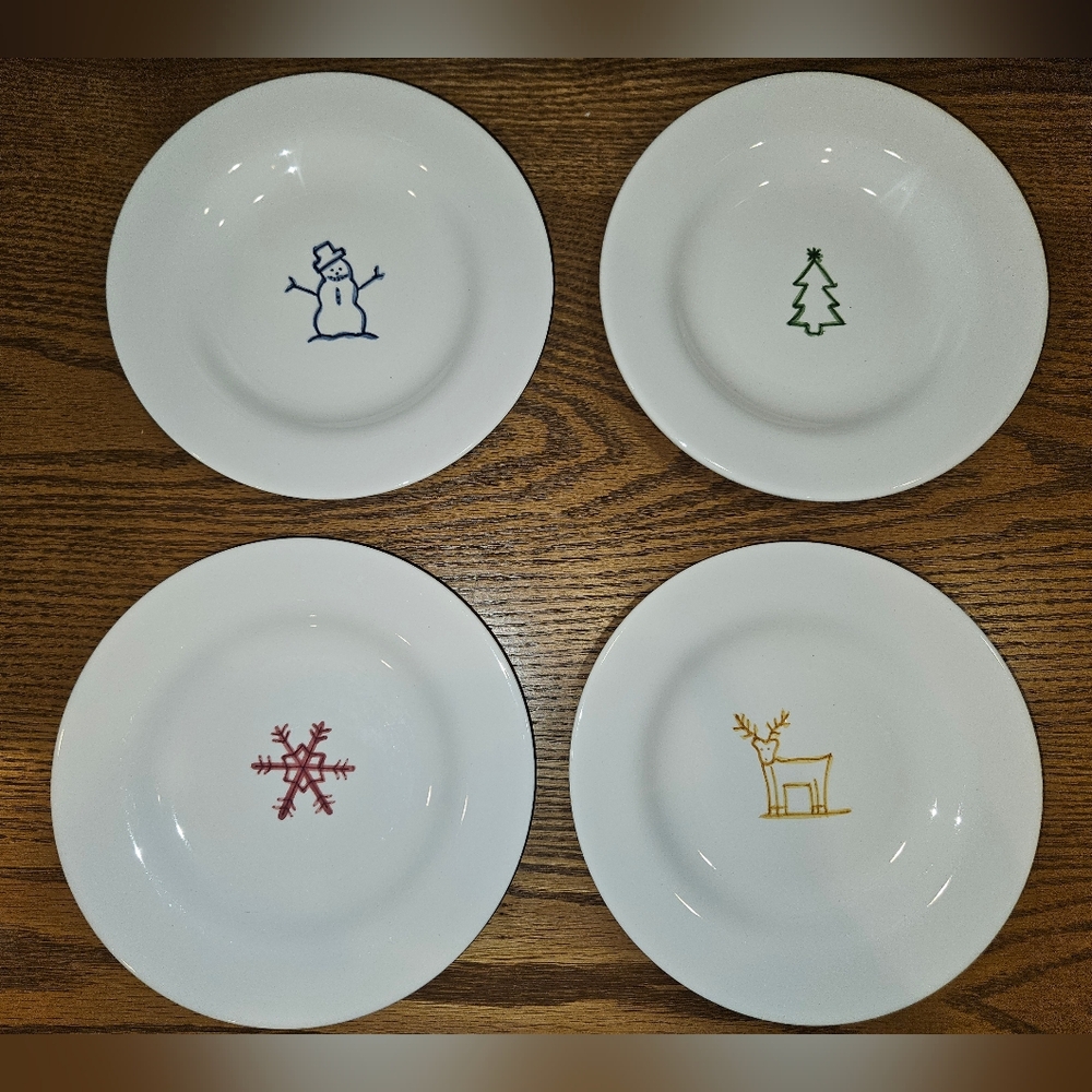 Pottery Barn Keepsake White Salad Plates with Festive Holiday Motifs